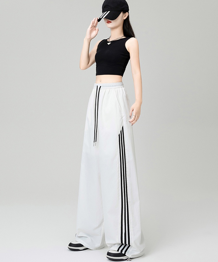 Ice silk high waist straight stripe wicking casual pants