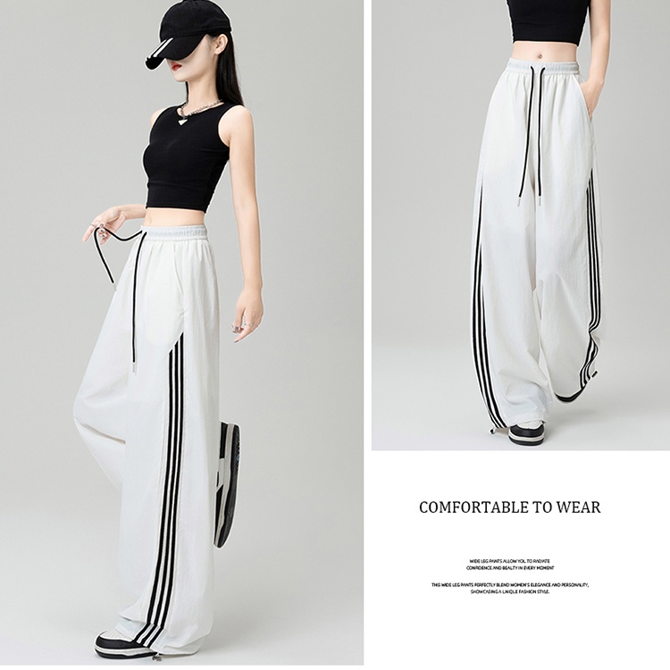 Ice silk high waist straight stripe wicking casual pants