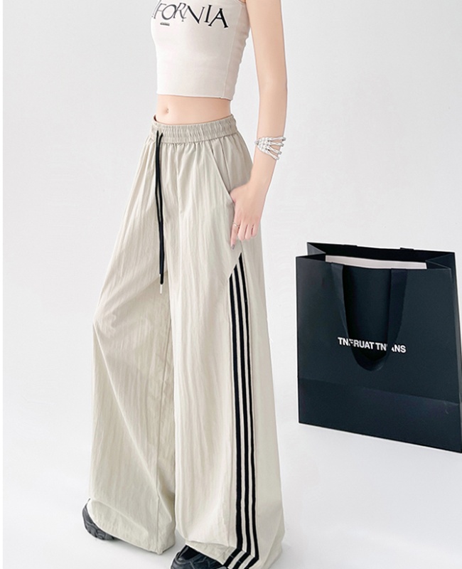 Ice silk high waist straight stripe wicking casual pants