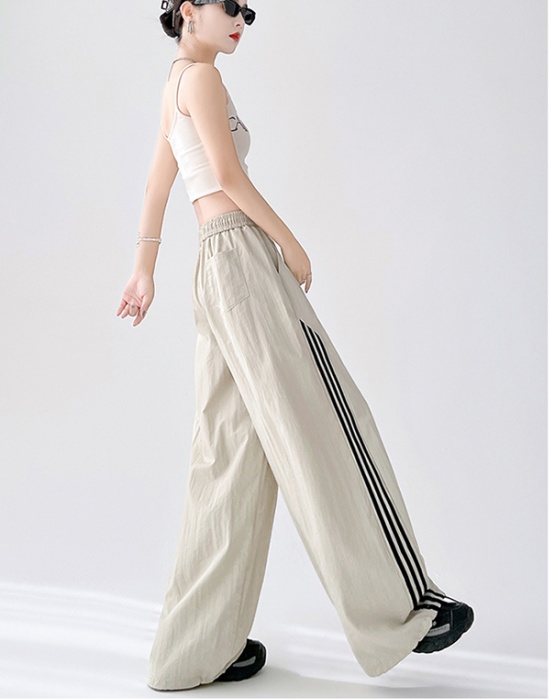 Ice silk high waist straight stripe wicking casual pants