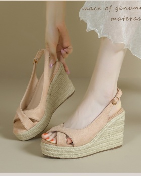 Hemp rope thick crust platform wears outside sandals
