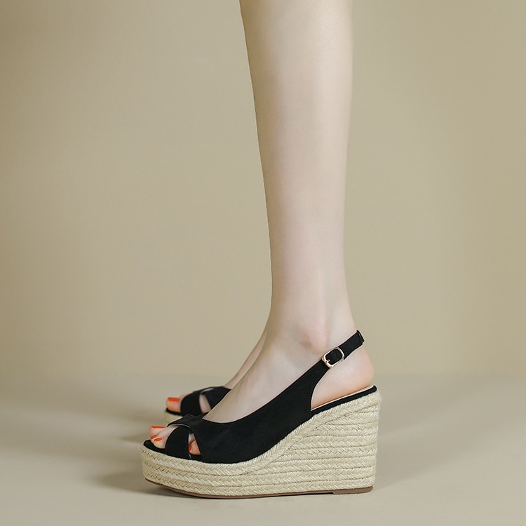 Hemp rope thick crust platform wears outside sandals