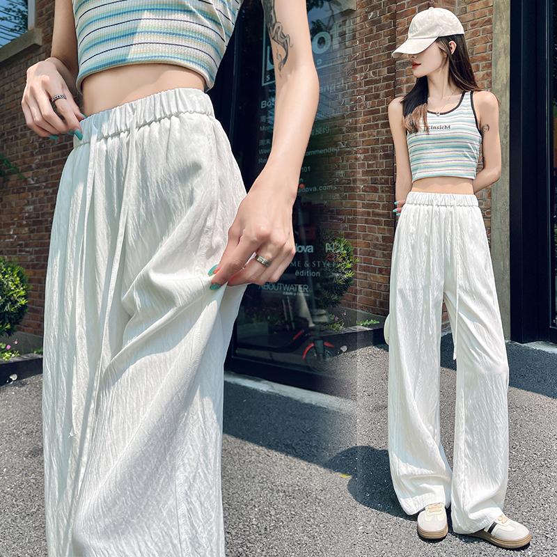 Drawstring all-match pants cotton loose long pants for women