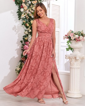 V-neck sleeveless formal dress printing evening dress