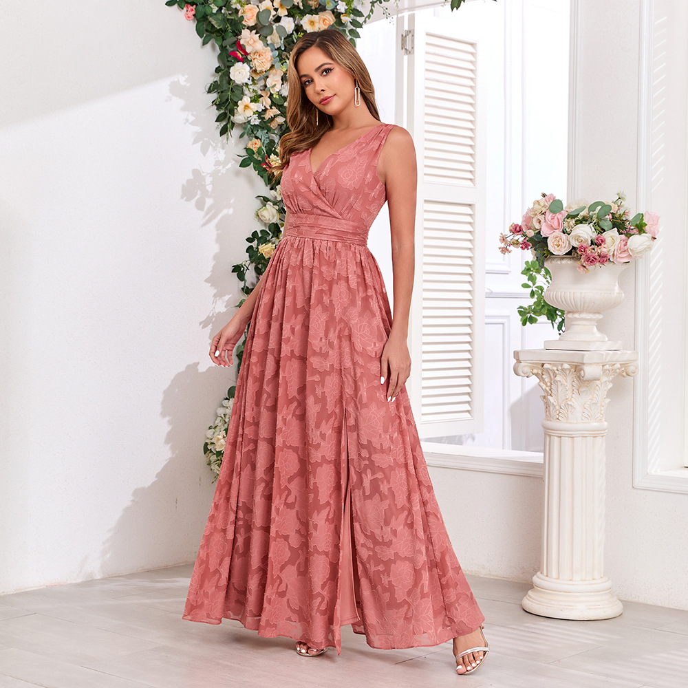 V-neck sleeveless formal dress printing evening dress