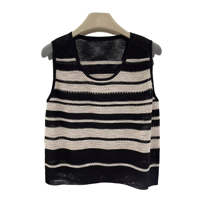 Fashion knitted tops France style black-white vest for women