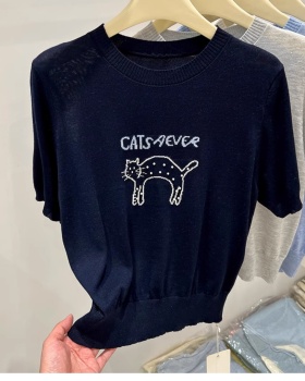 Beading letters T-shirt puppy France style tops for women
