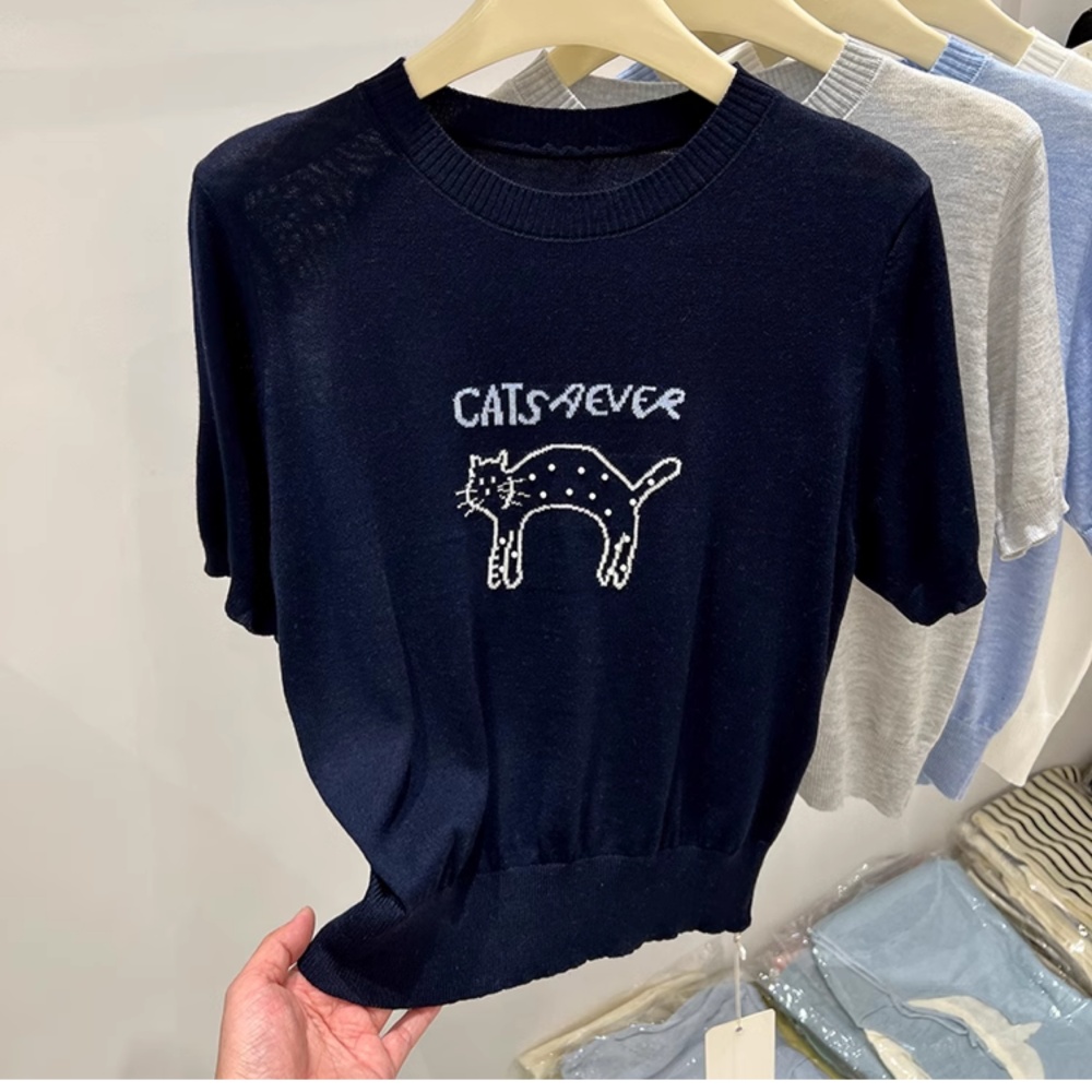 Beading letters T-shirt puppy France style tops for women
