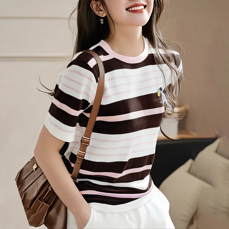 Pony summer thin France style stripe light T-shirt