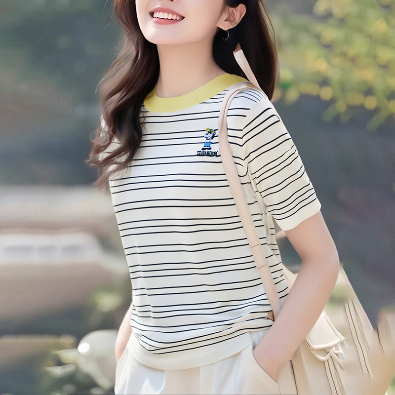 Short sleeve summer tops embroidery mixed colors T-shirt
