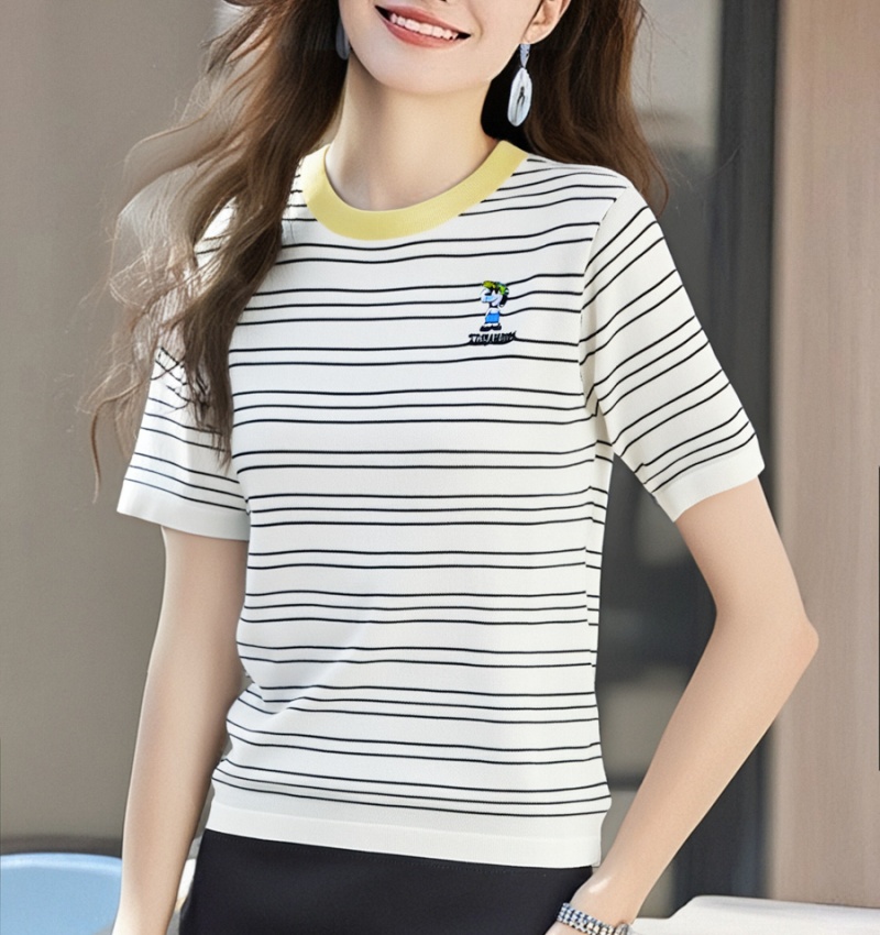 Short sleeve summer tops embroidery mixed colors T-shirt
