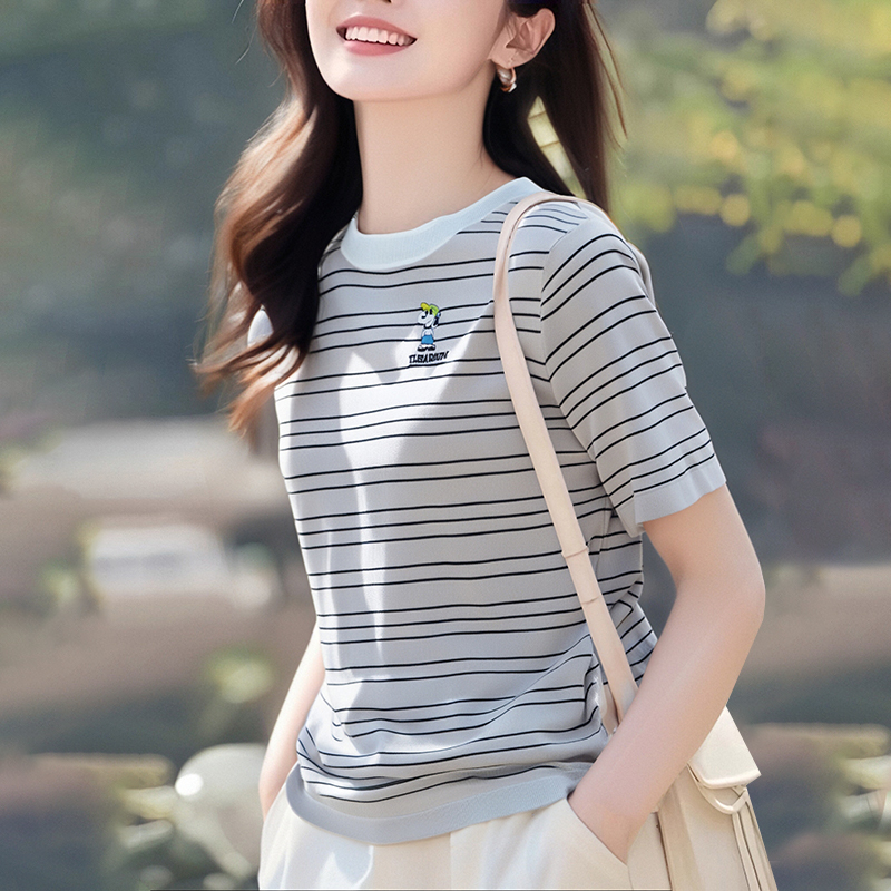 Short sleeve summer tops embroidery mixed colors T-shirt