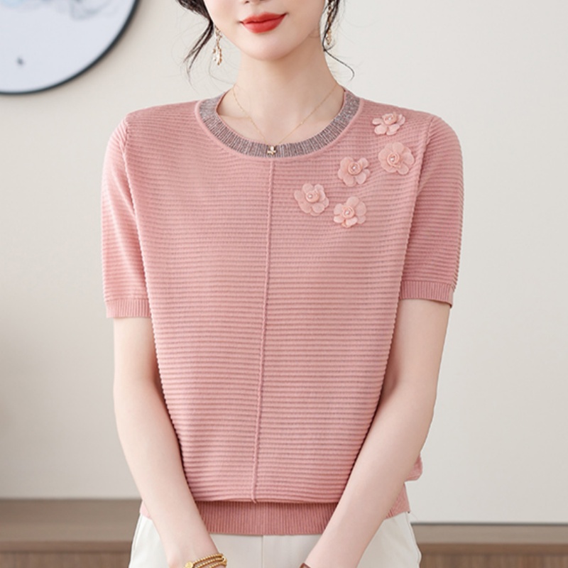 Ice silk Western style T-shirt short sleeve summer tops