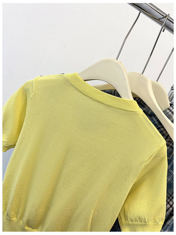 V-neck summer embroidery pony tops 2pcs set