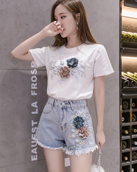 Embroidered T-shirt short jeans a set