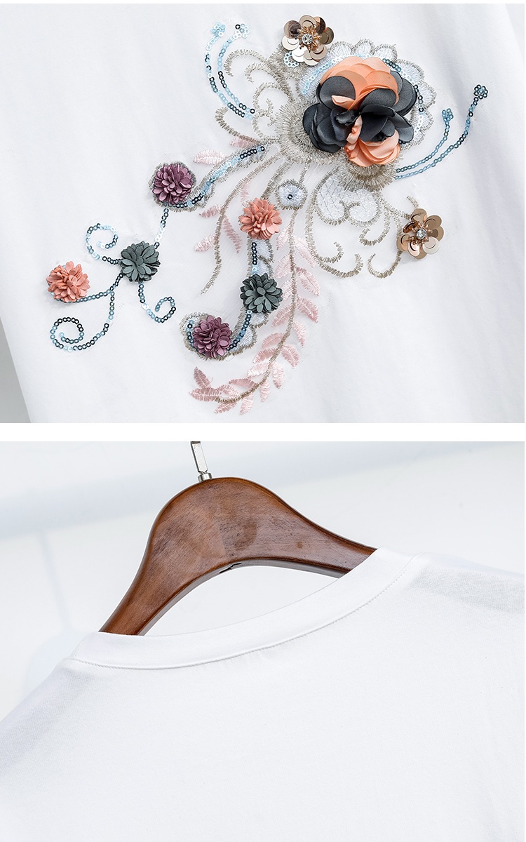 Flowers decoration short sleeve pure stereoscopic T-shirt