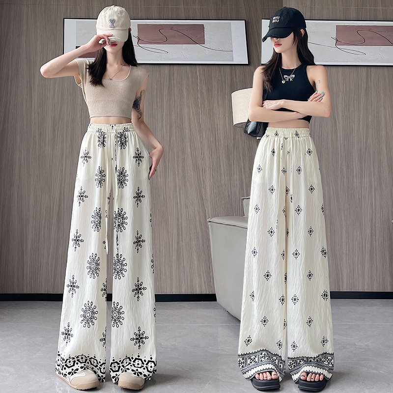 Retro casual pants drape wide leg pants for women