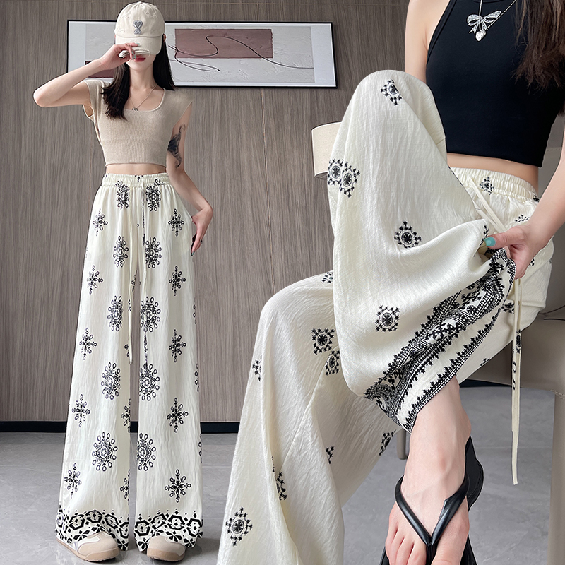 Retro casual pants drape wide leg pants for women