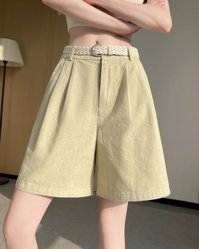 Flax wide leg shorts ice silk five pants for women