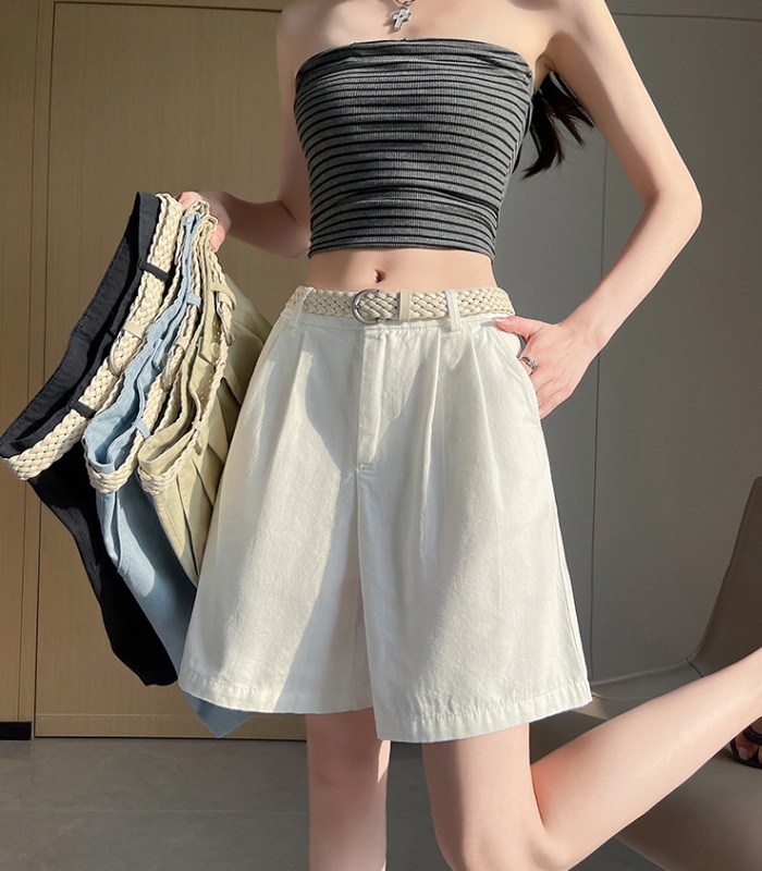 Flax wide leg shorts ice silk five pants for women