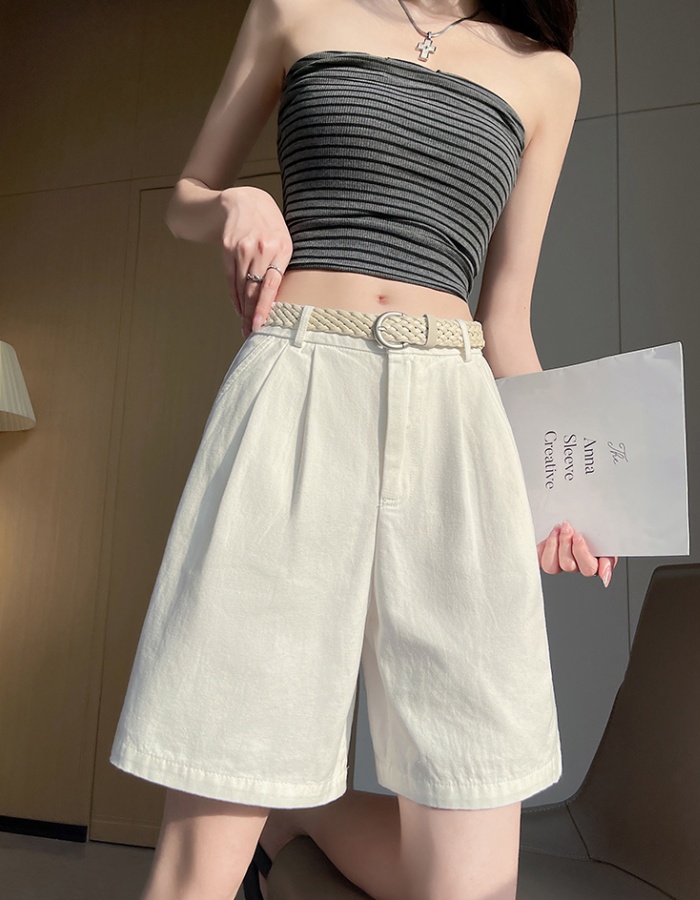 Flax wide leg shorts ice silk five pants for women