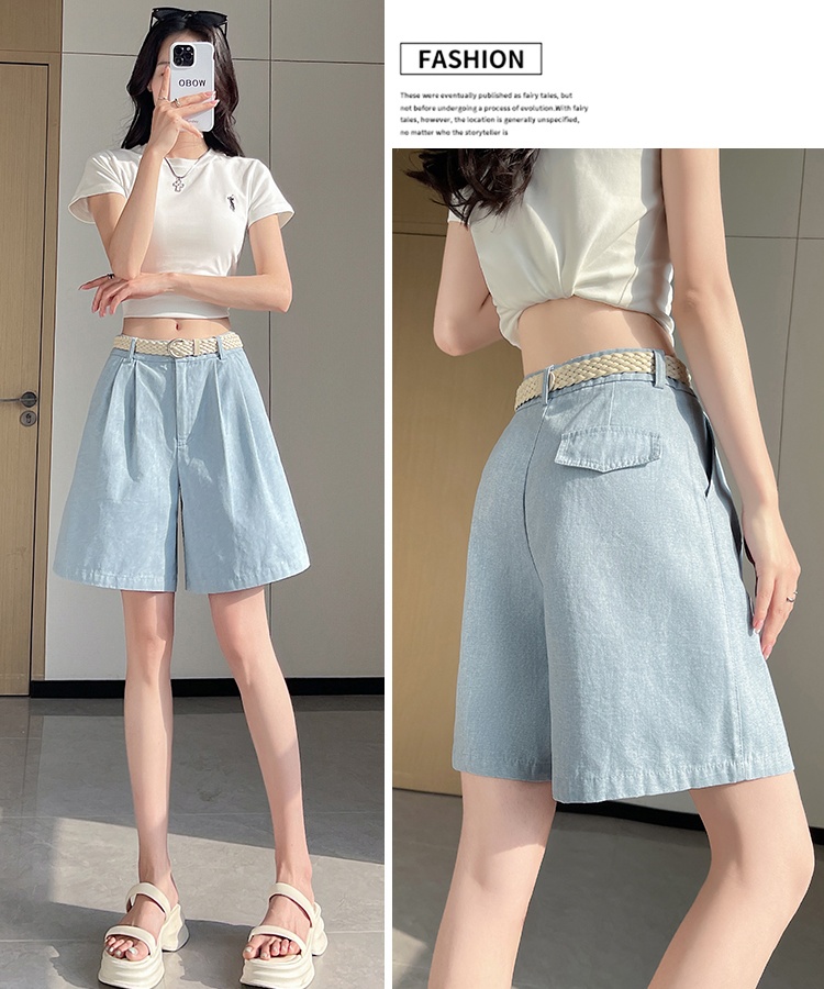 Flax wide leg shorts ice silk five pants for women