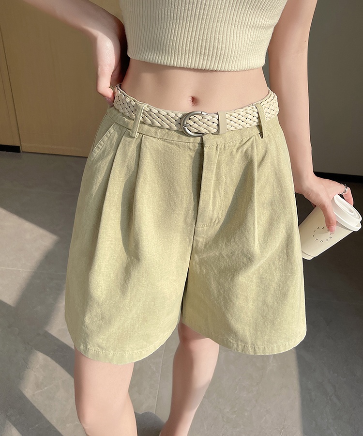 Flax wide leg shorts ice silk five pants for women