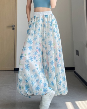 Casual high waist small lantern culottes colors thin wide leg pants