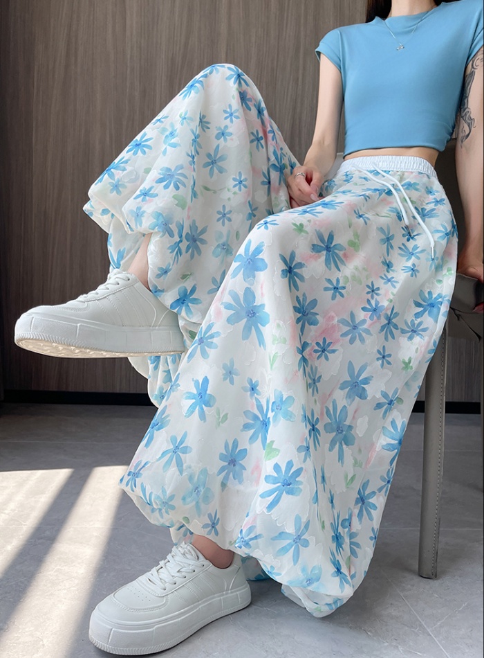 Casual high waist small lantern culottes colors thin wide leg pants
