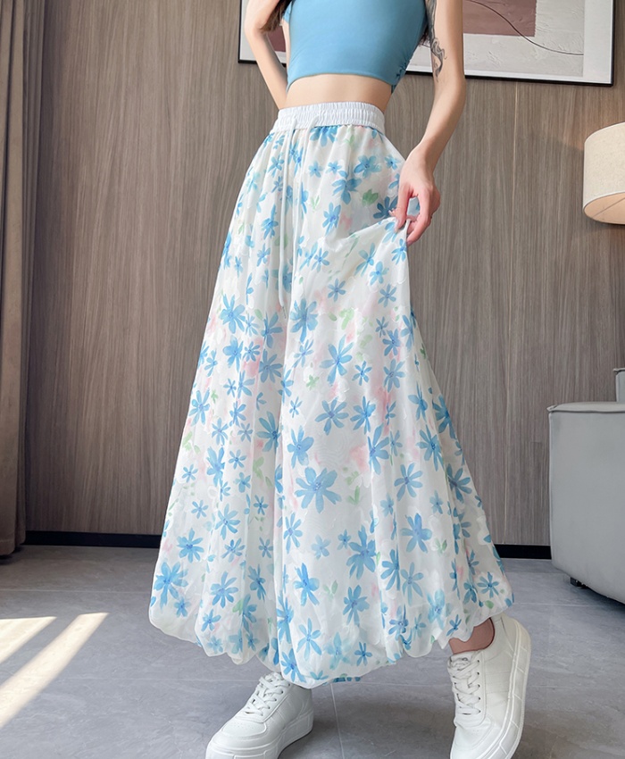 Casual high waist small lantern culottes colors thin wide leg pants
