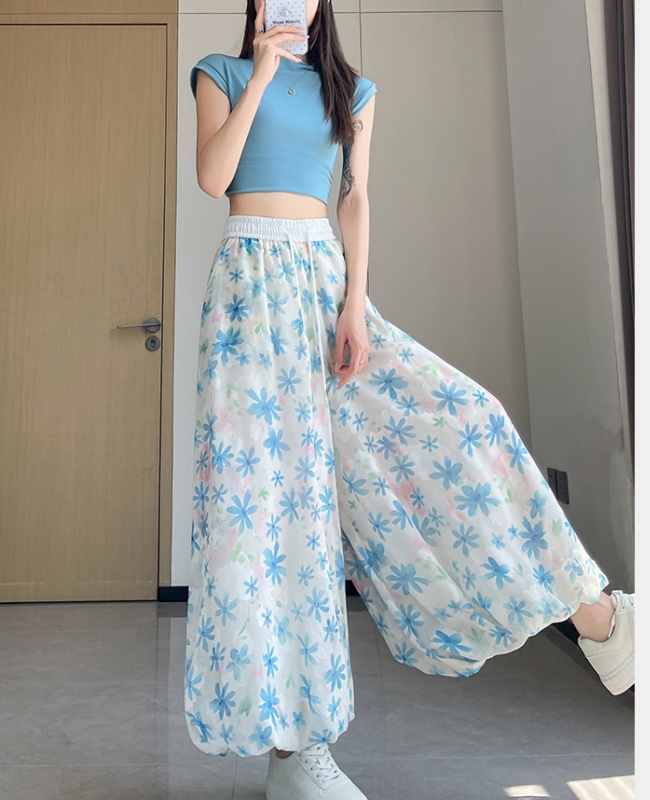 Casual high waist small lantern culottes colors thin wide leg pants