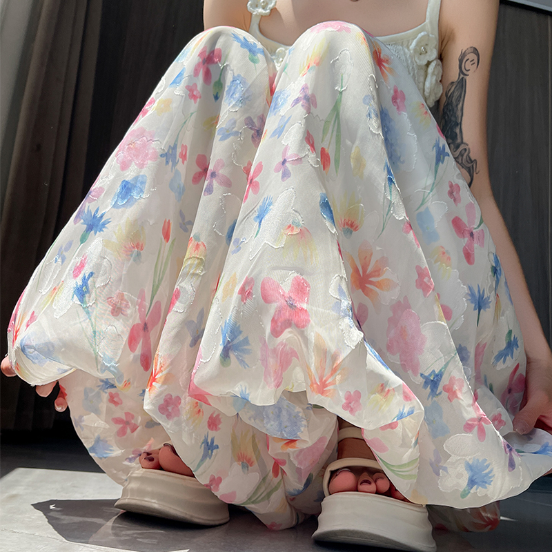 Casual high waist small lantern culottes colors thin wide leg pants