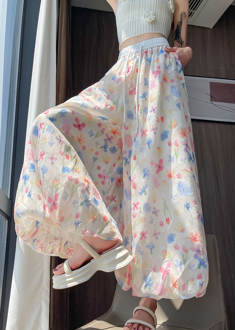 Casual high waist small lantern culottes colors thin wide leg pants