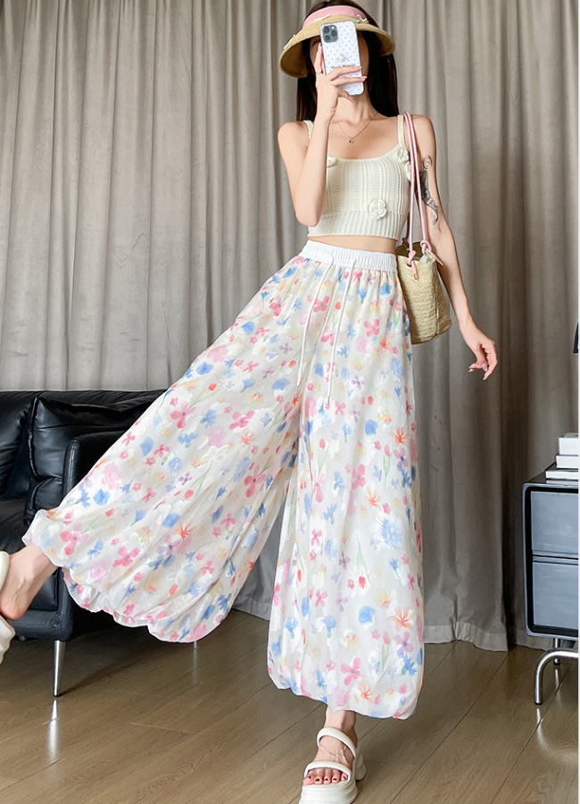 Casual high waist small lantern culottes colors thin wide leg pants