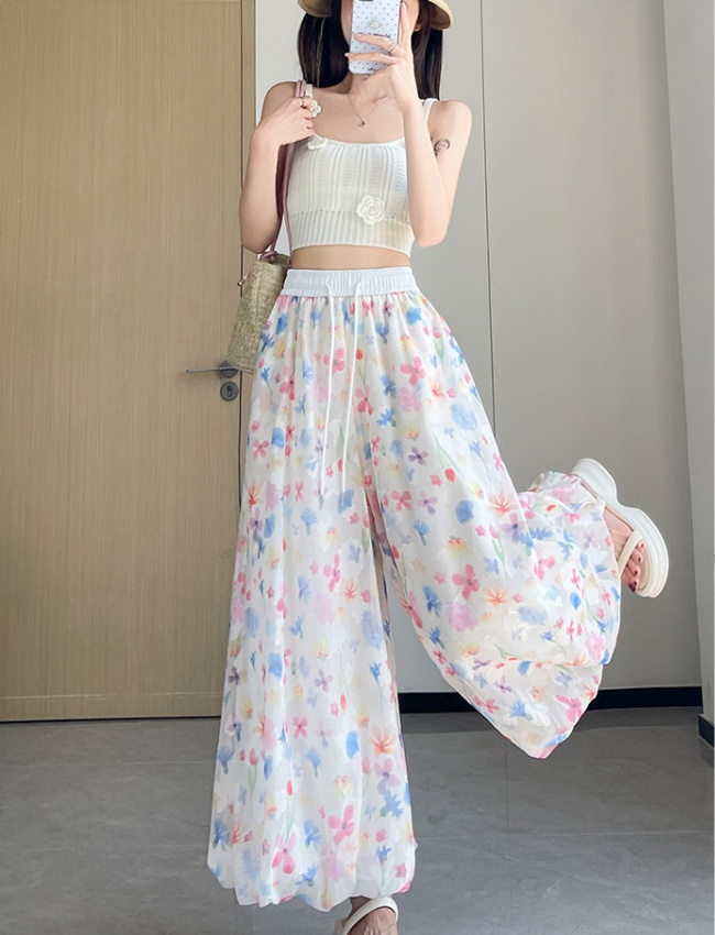Casual high waist small lantern culottes colors thin wide leg pants