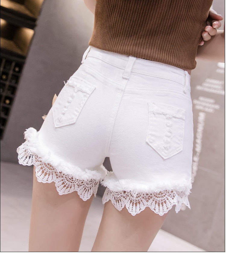 Flowers snow white all-match embroidered short jeans