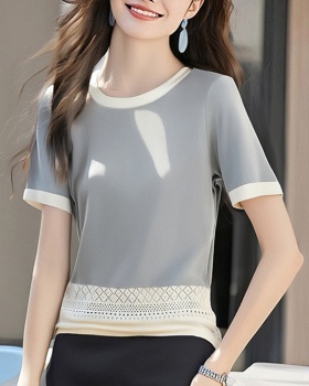 Round neck splice summer mixed colors crochet tops for women