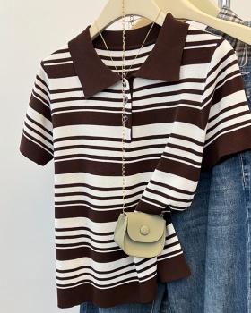 Stripe lapel T-shirt summer retro shirts