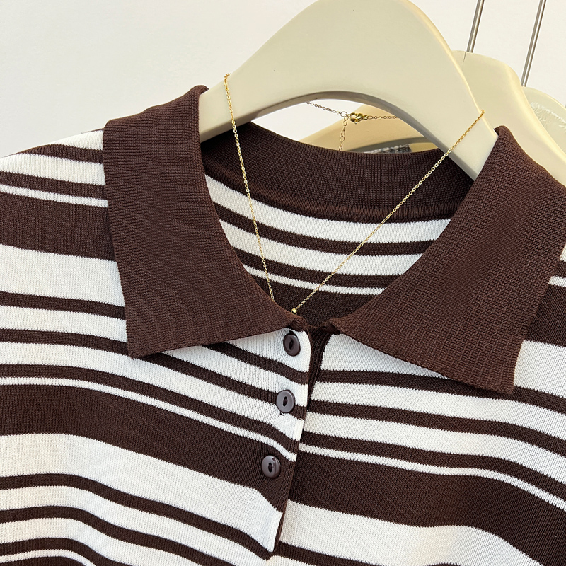 Stripe lapel T-shirt summer retro shirts