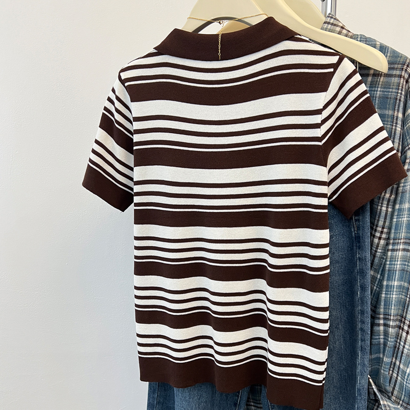 Stripe lapel T-shirt summer retro shirts
