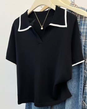 Lapel knitted tops short sleeve summer T-shirt