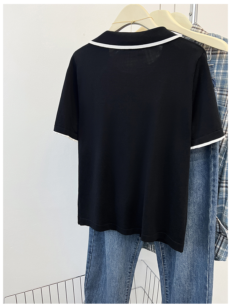 Lapel knitted tops short sleeve summer T-shirt
