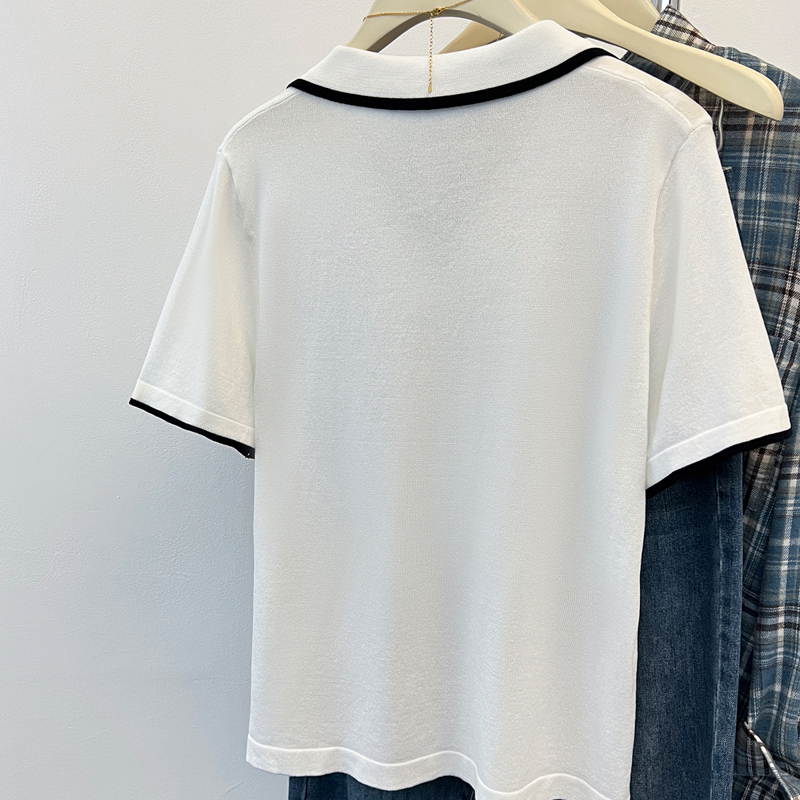 Lapel knitted tops short sleeve summer T-shirt
