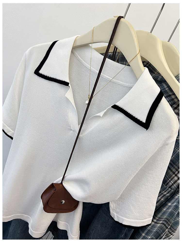 Lapel knitted tops short sleeve summer T-shirt