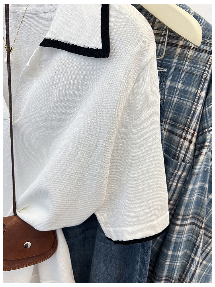 Lapel knitted tops short sleeve summer T-shirt