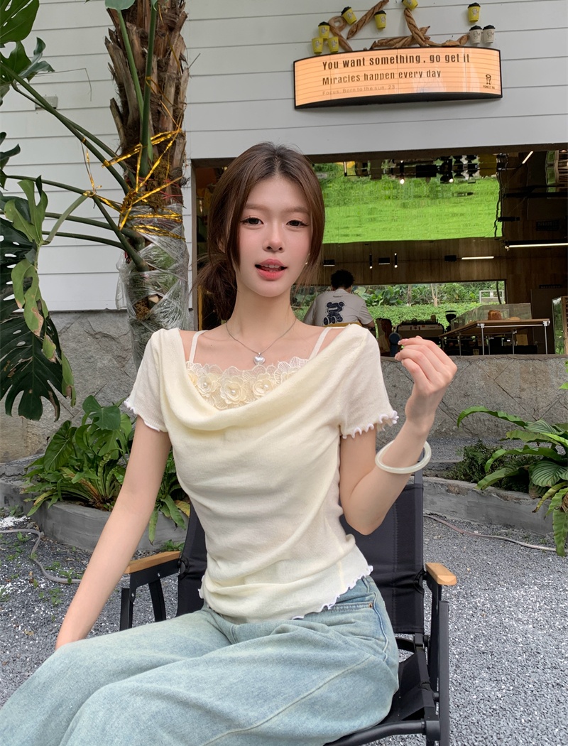 France style tops short sleeve sweater for women
