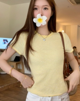 All-match simple unique sweater temperament yellow tops for women