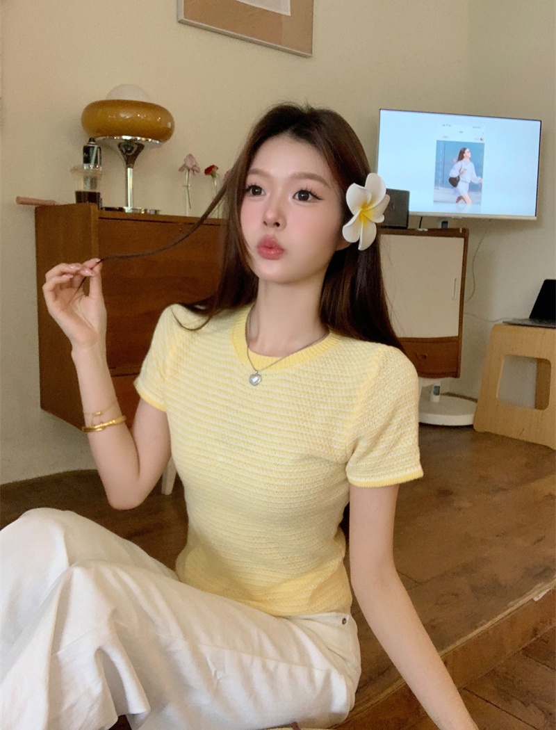All-match simple unique sweater temperament yellow tops for women