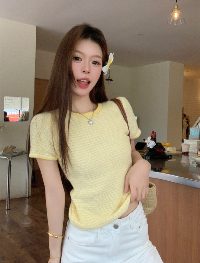 All-match simple unique sweater temperament yellow tops for women