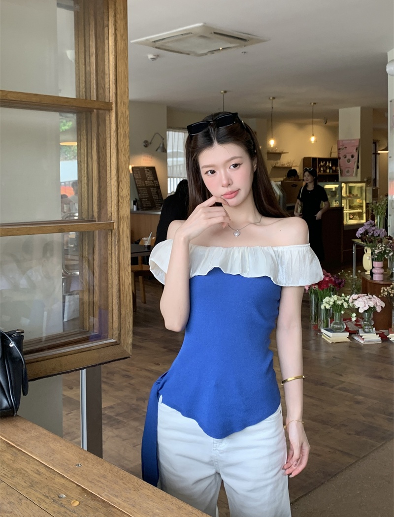 Fold lotus leaf edges sweater irregular tops